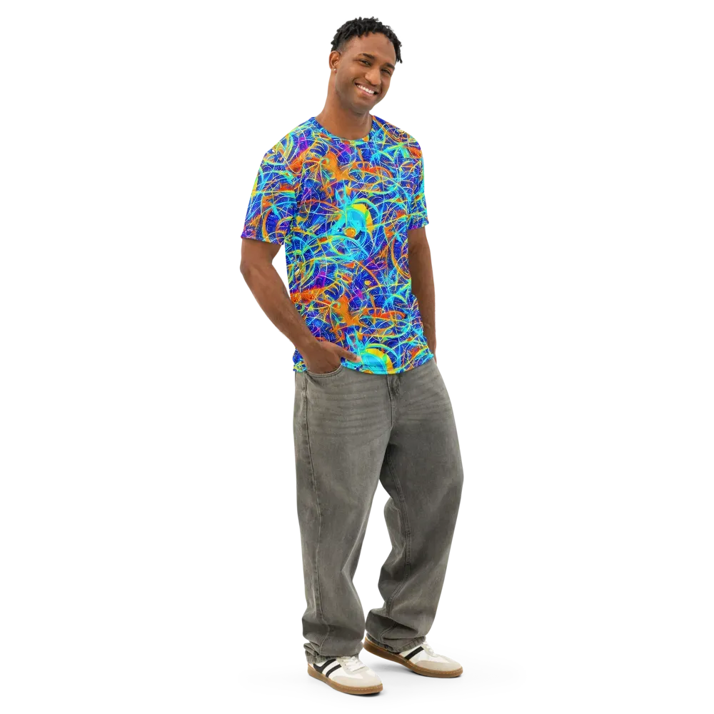 Neon Entanglement on Men's Cotton Crew Neck T-Shirt — Right Front