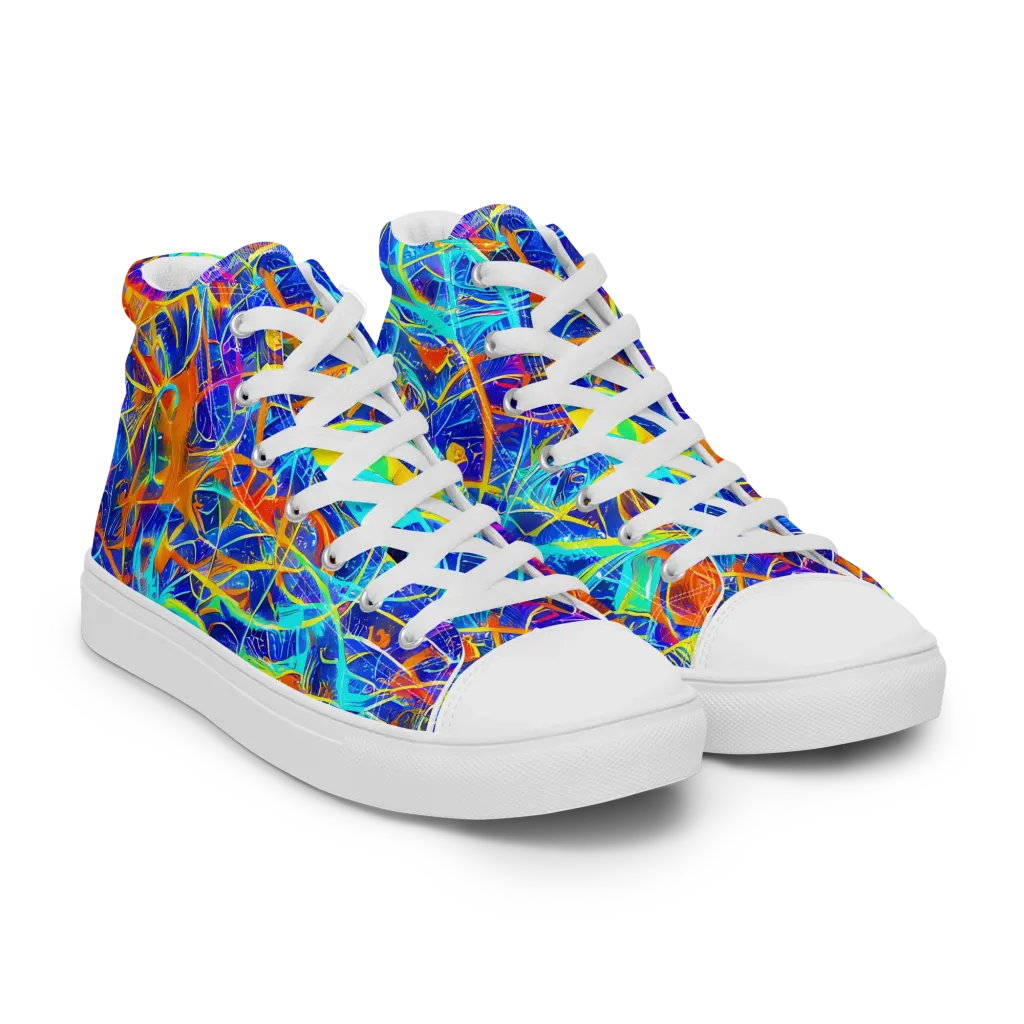 Neon Entanglement on Men's High Top Canvas Shoes — Right Front