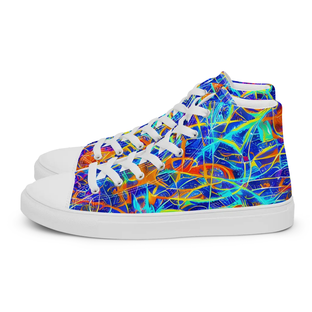 Neon Entanglement on Men's High Top Canvas Shoes — Left