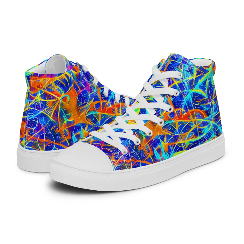 Neon Entanglement on Men's High Top Canvas Shoes — Left