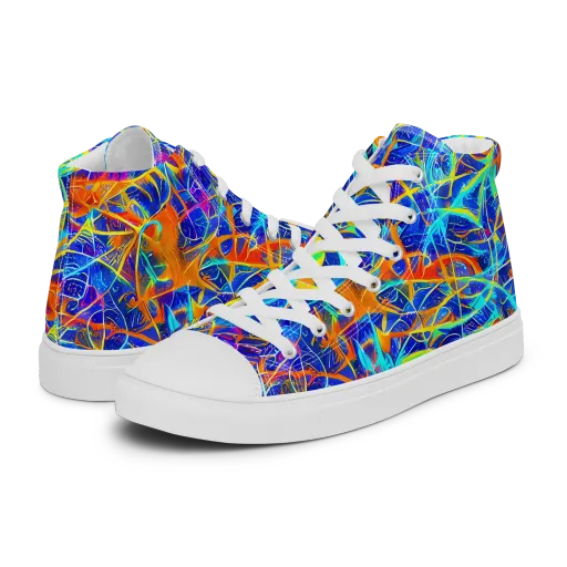 Neon Entanglement on a Men's High Top Canvas Shoes