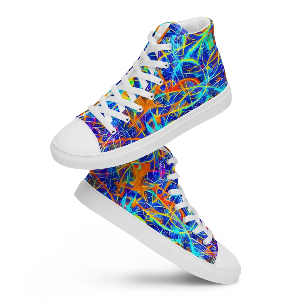 Neon Entanglement on Men's High Top Canvas Shoes — Front