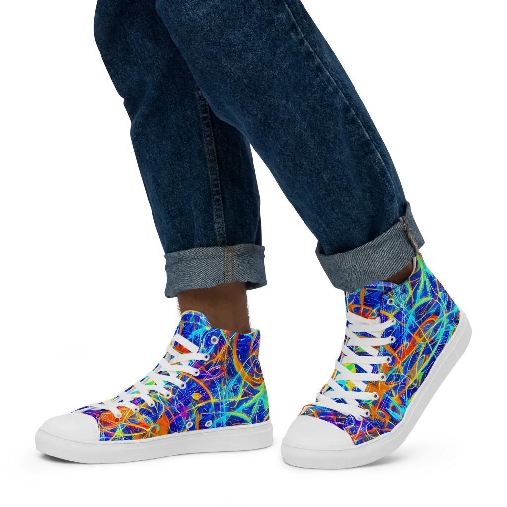 Neon Entanglement on Men's High Top Canvas Shoes — Left