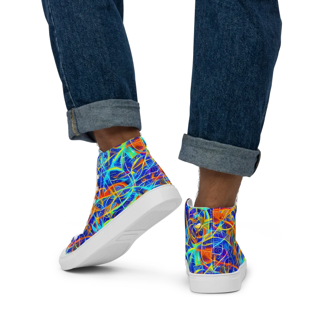 Neon Entanglement on Men's High Top Canvas Shoes — Back