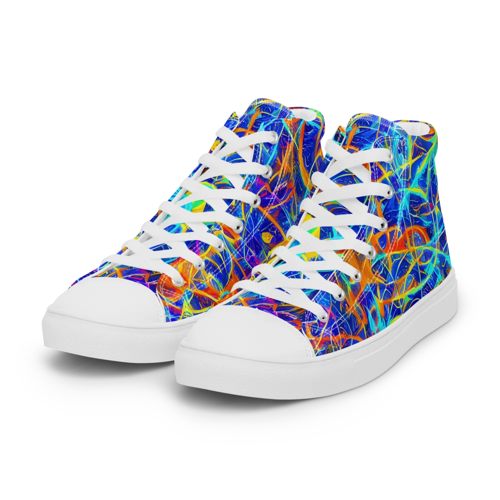 Neon Entanglement on Women's High Top Canvas Shoes — Left Front