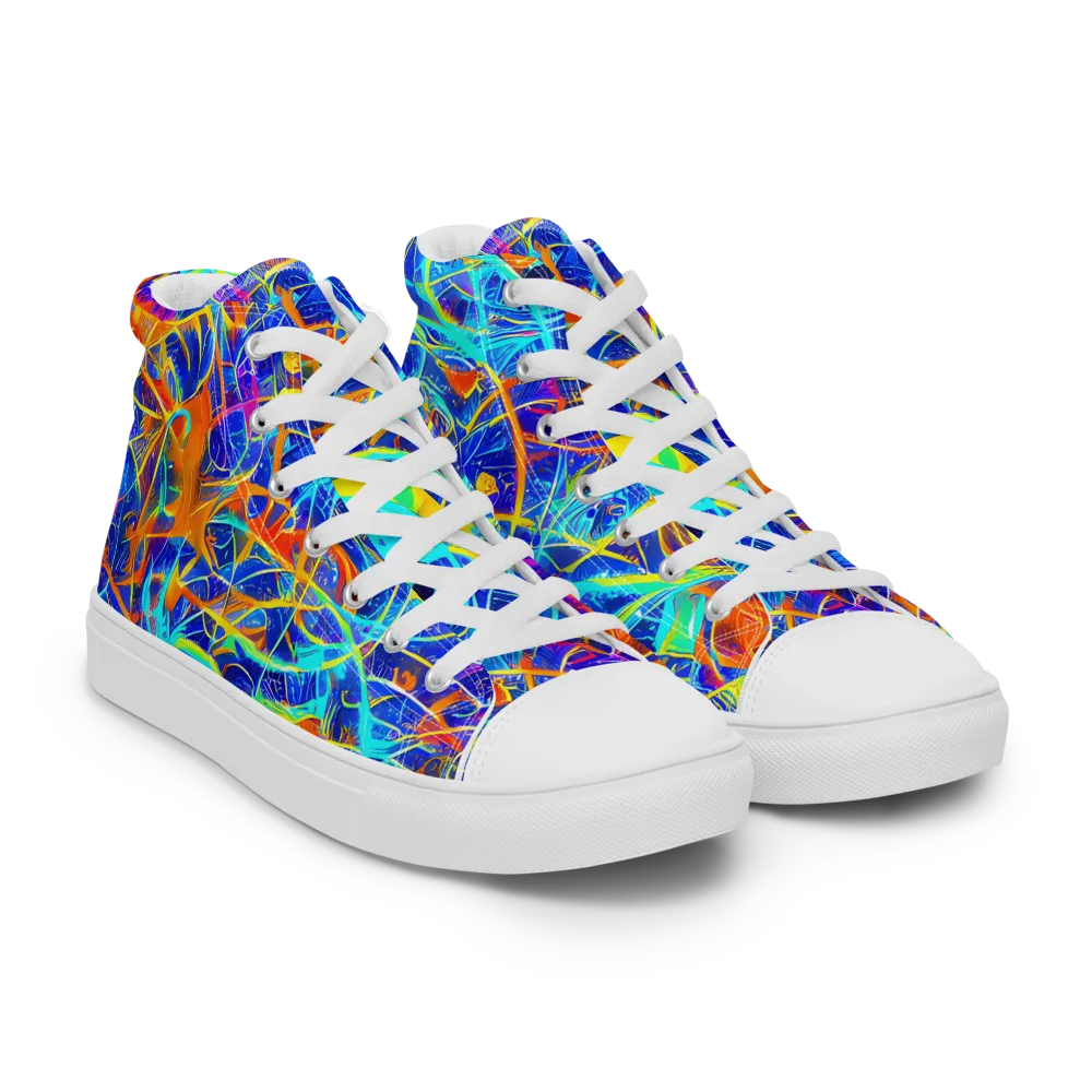 Neon Entanglement on Women's High Top Canvas Shoes — Right Front