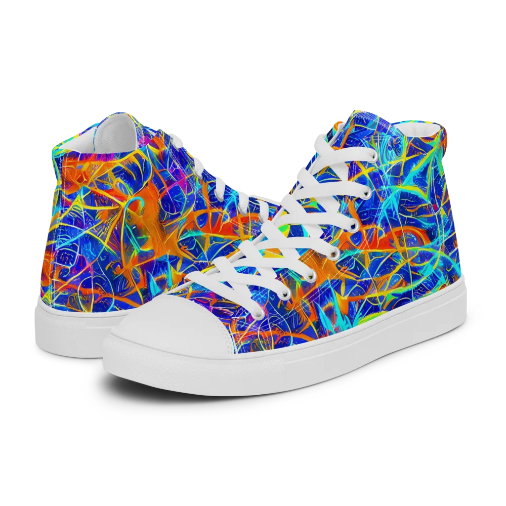 Neon Entanglement on Women's High Top Canvas Shoes — Left