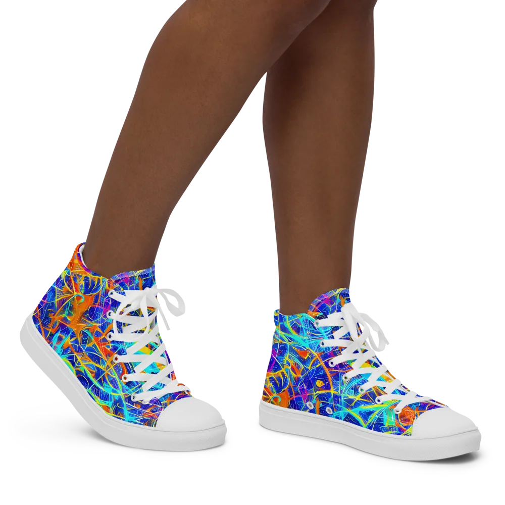 Neon Entanglement on Women's High Top Canvas Shoes — Right