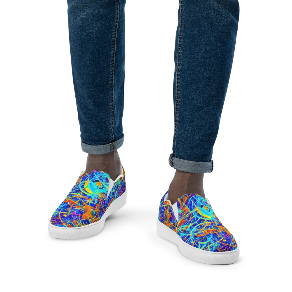 Neon Entanglement on Men's Slip-On Canvas Shoes — Front