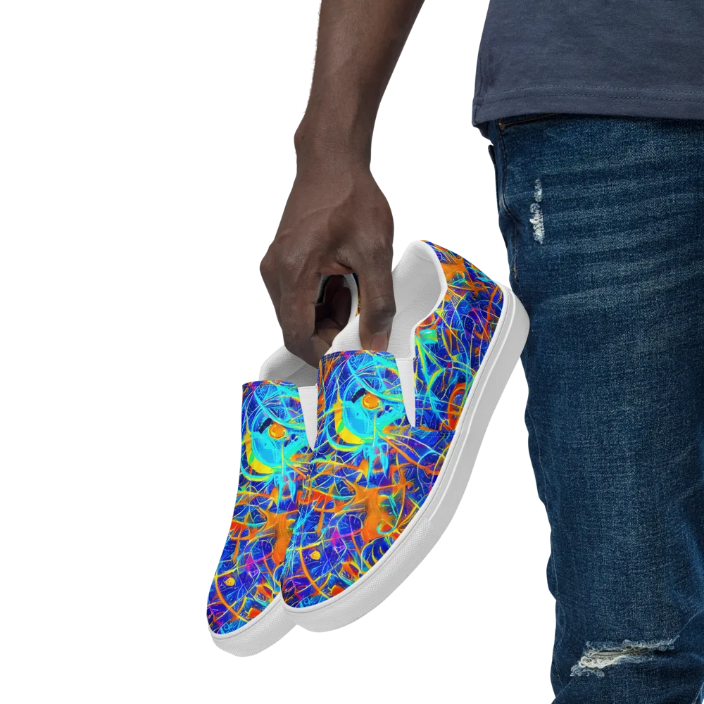 Neon Entanglement on Men's Slip-On Canvas Shoes — Left Front