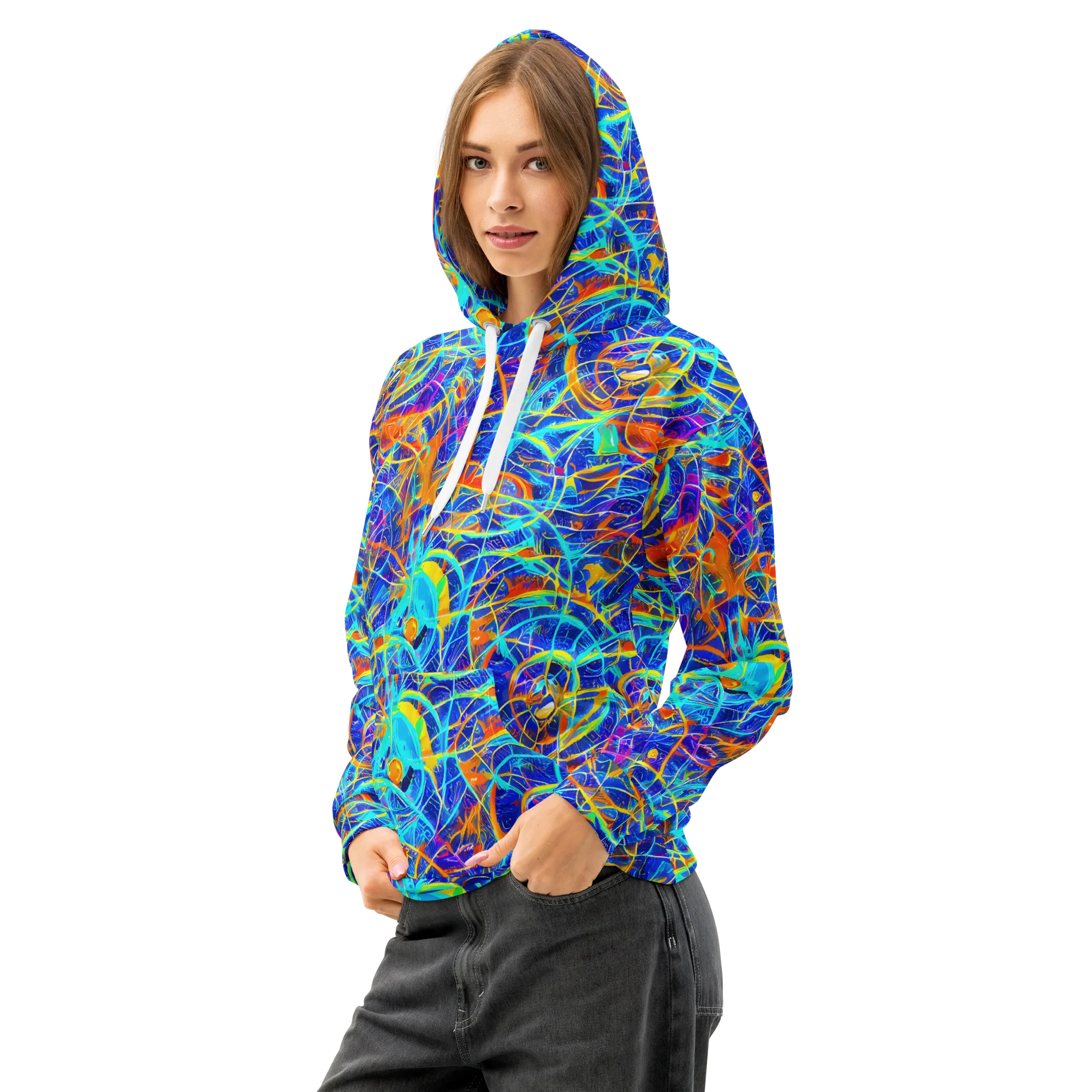 Neon Entanglement on Cotton Hoodie — Left Front