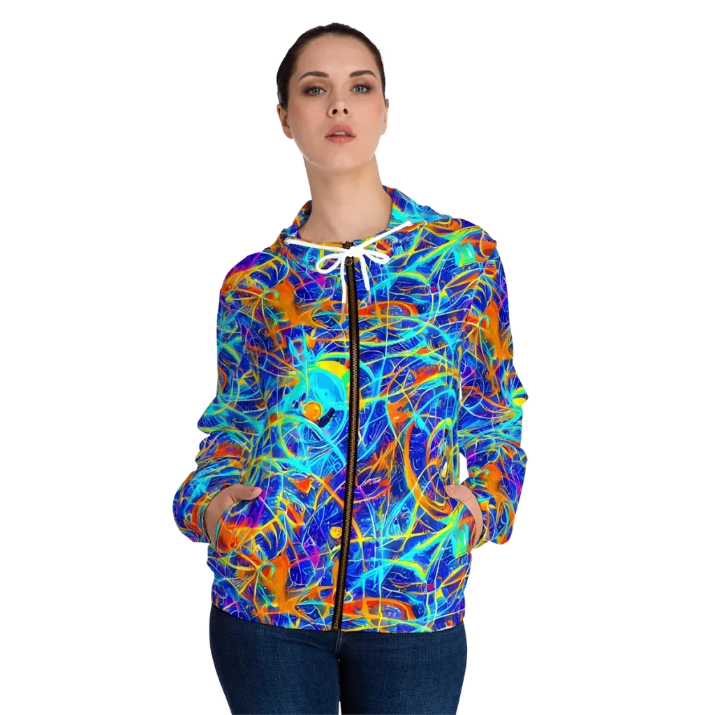 Neon Entanglement on Women's Full-Zip Hoodie — Front On Person