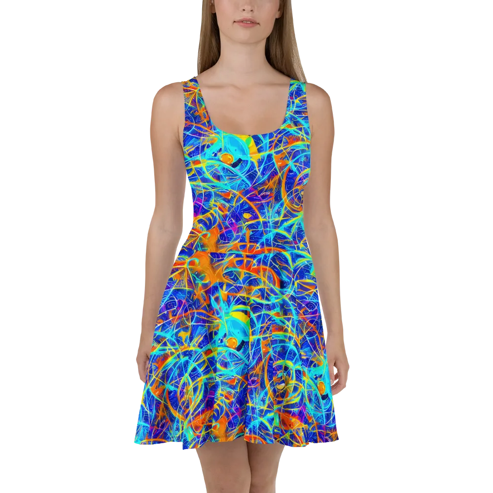 Neon Entanglement on Skater Dress — Front