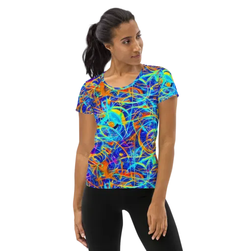 Neon Entanglement on a Women's Athletic T-Shirt