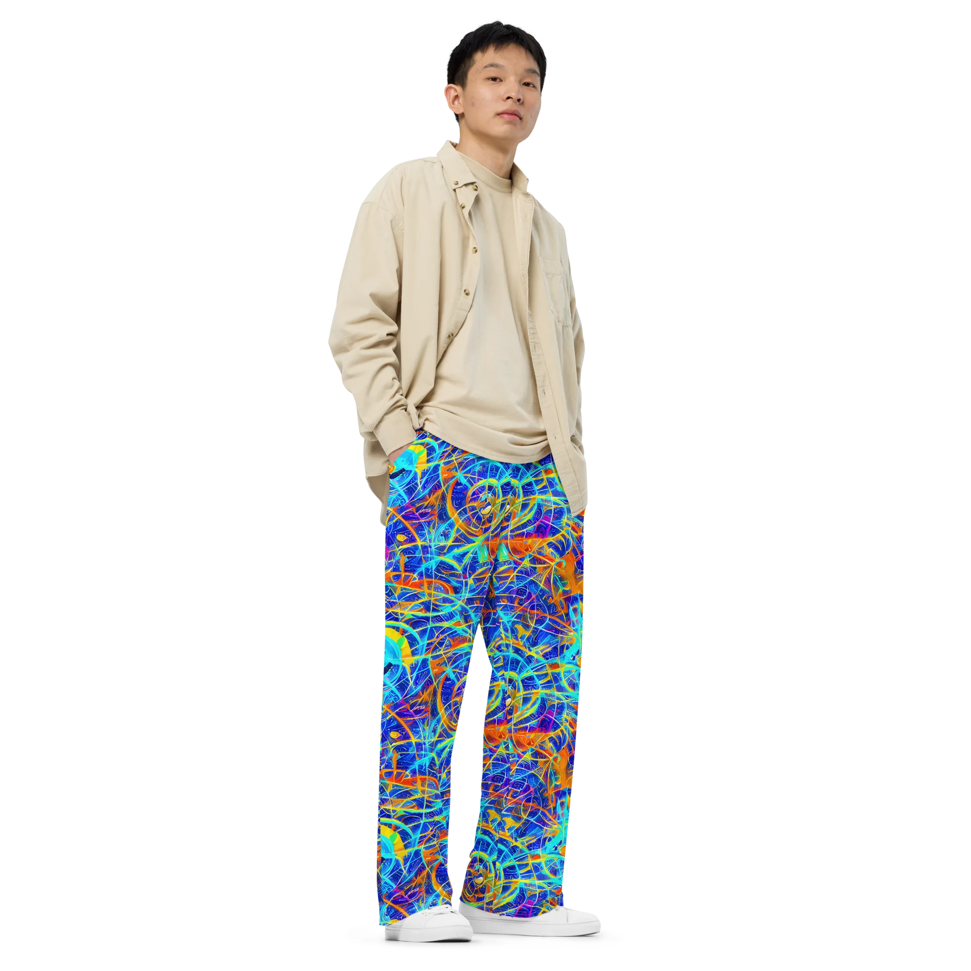 Neon Entanglement on Wide-Leg Pants — Right Front