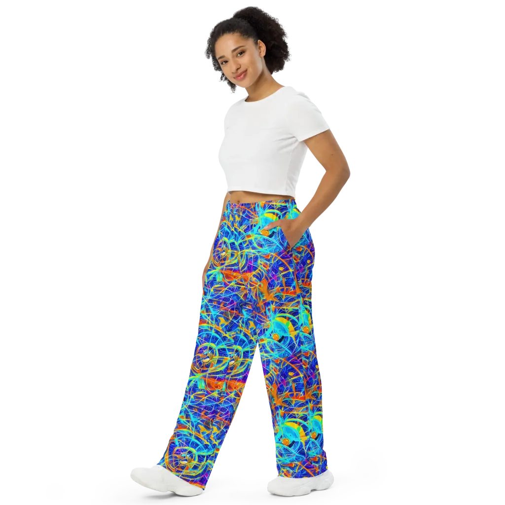 Neon Entanglement on Wide-Leg Pants — Left Front