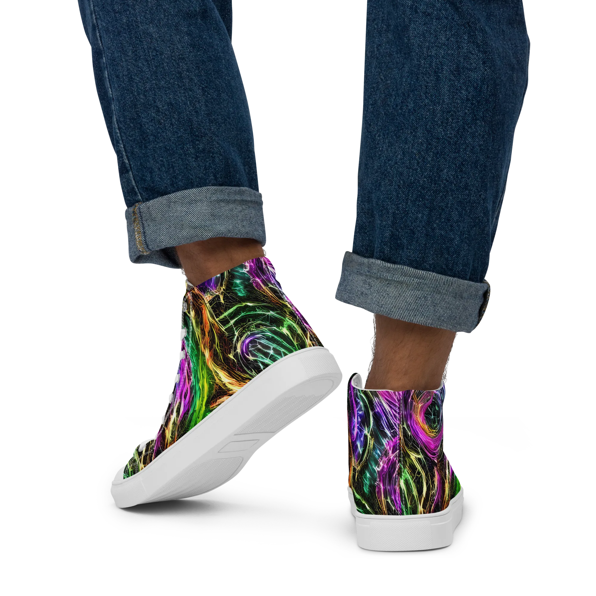 Liquid Riot on Men's High Top Canvas Shoes — Back