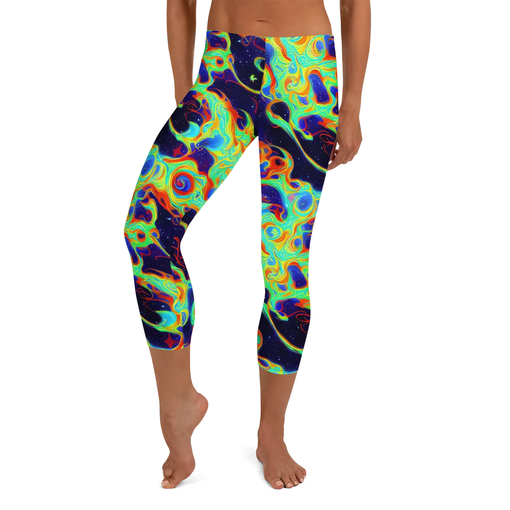 Neon Cosmos on Capri Leggings — Front