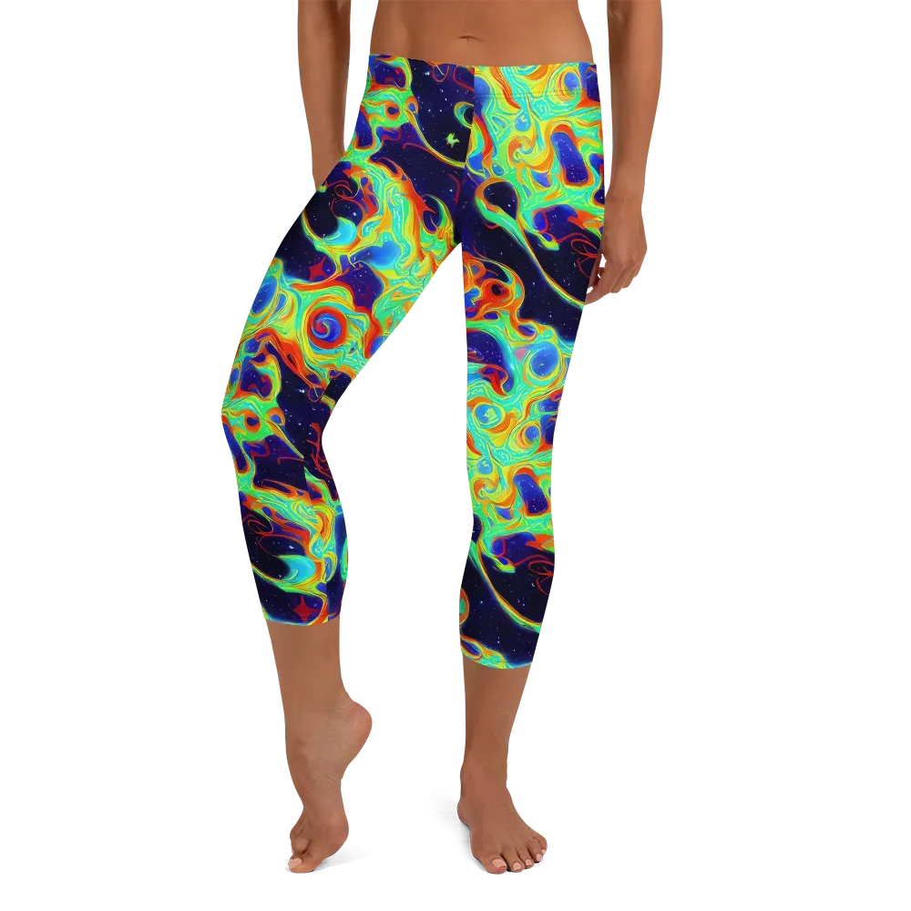 Neon Cosmos on Capri Leggings — Front