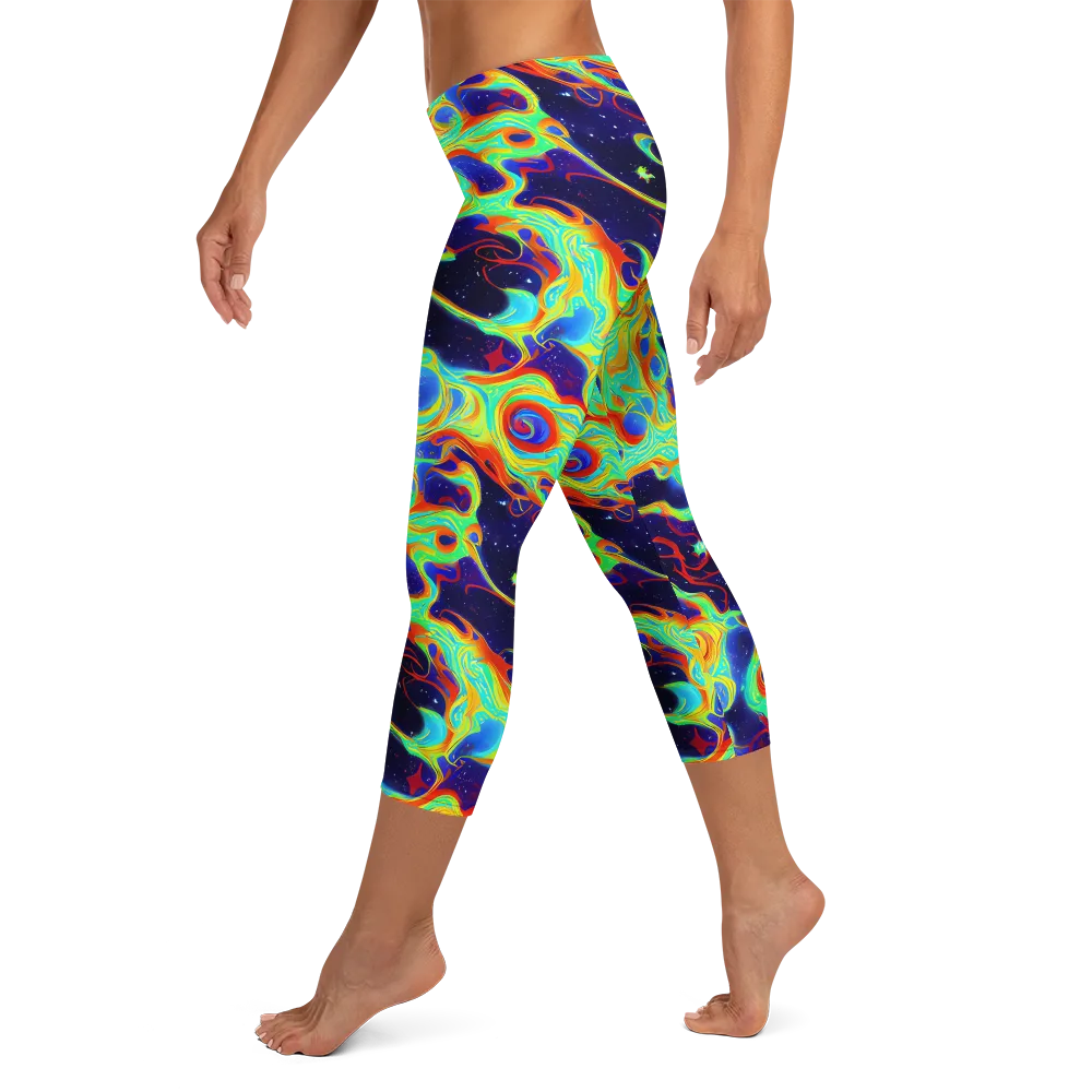 Neon Cosmos on Capri Leggings — Left