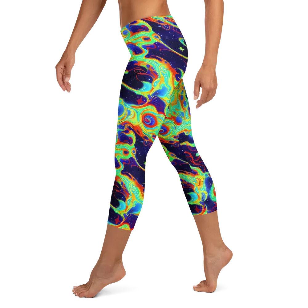 Neon Cosmos on Capri Leggings — Left