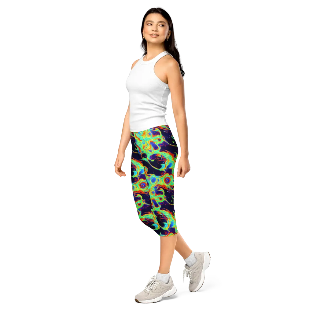 Neon Cosmos on Capri Leggings — Left Front