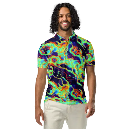 Neon Cosmos on a Men's Slim Fit Polo Shirt