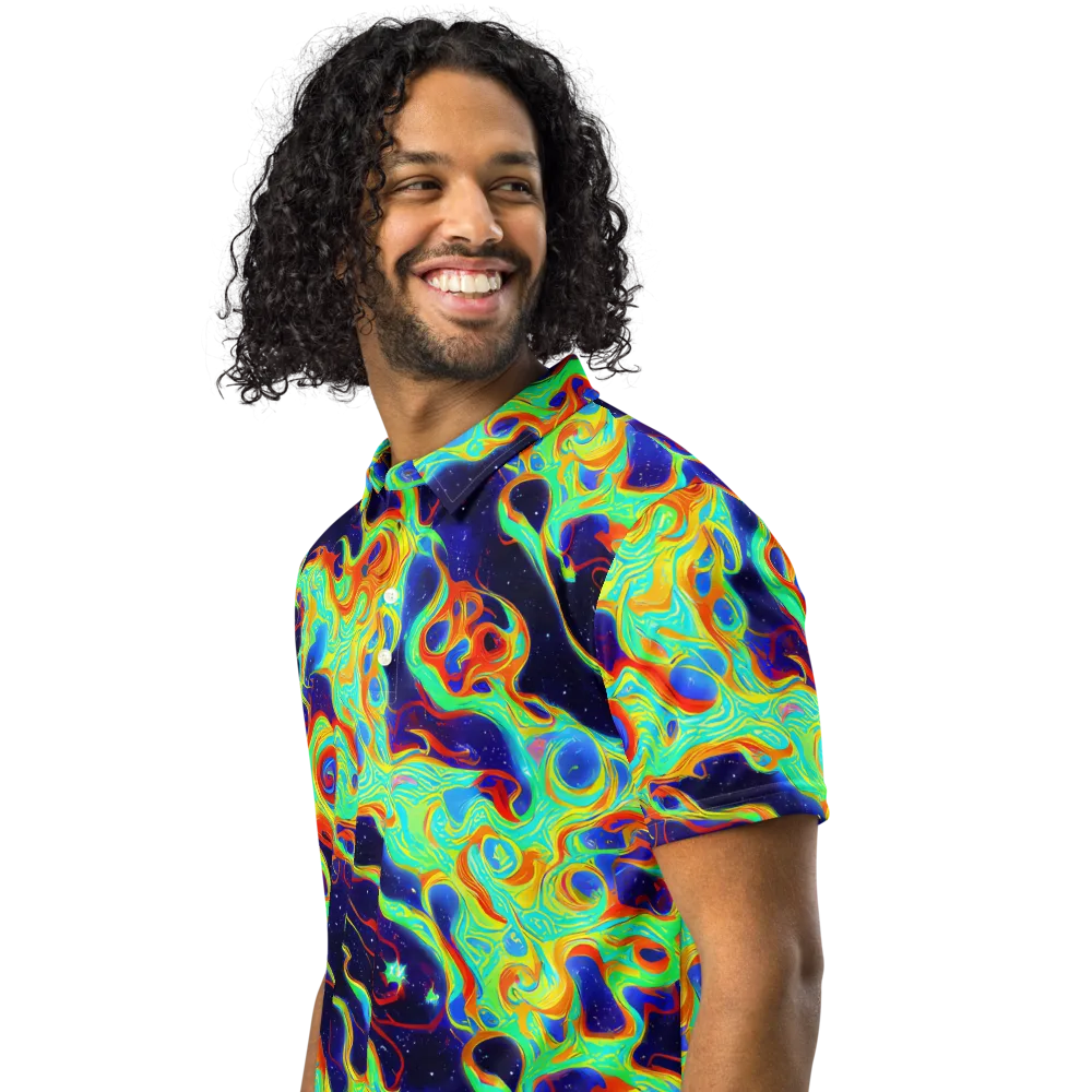 Neon Cosmos on Men's Slim Fit Polo Shirt — Left Front