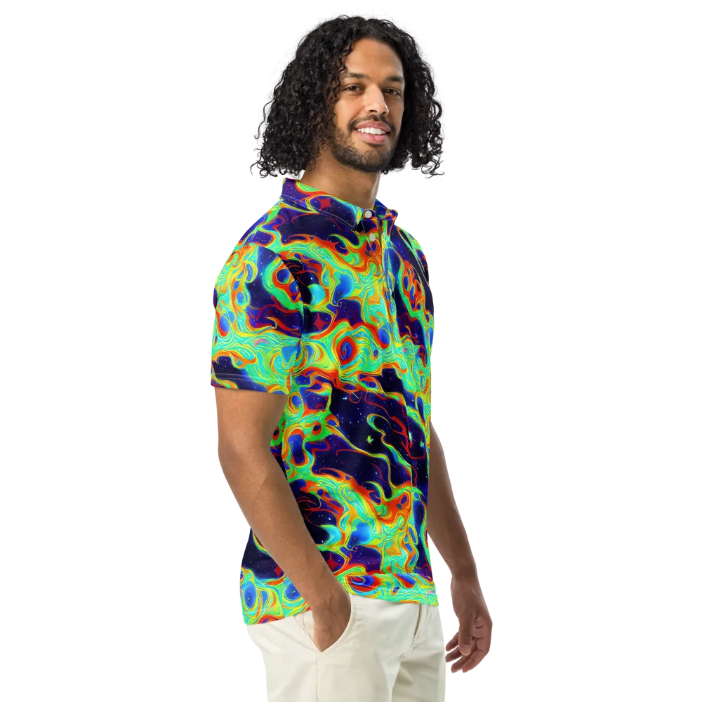 Neon Cosmos on Men's Slim Fit Polo Shirt — Right Front