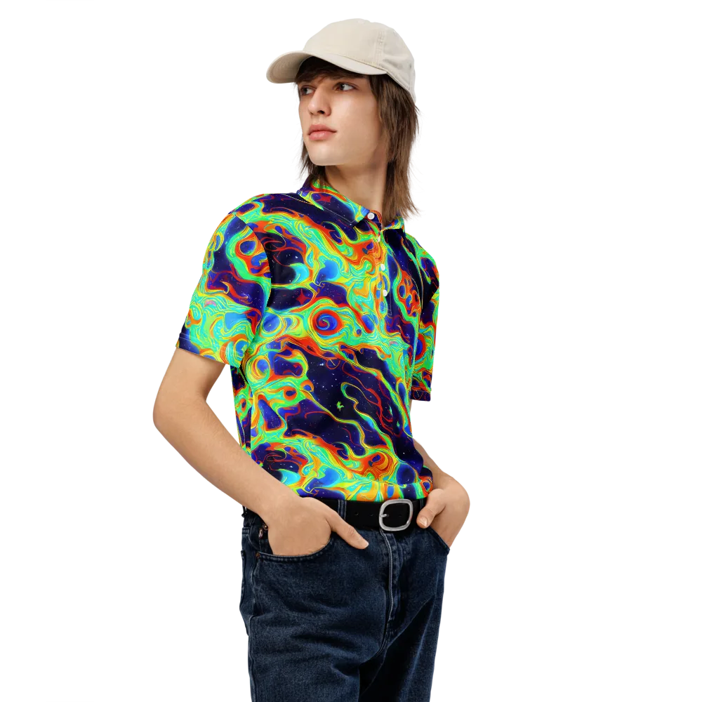 Neon Cosmos on Men's Slim Fit Polo Shirt — Right Front