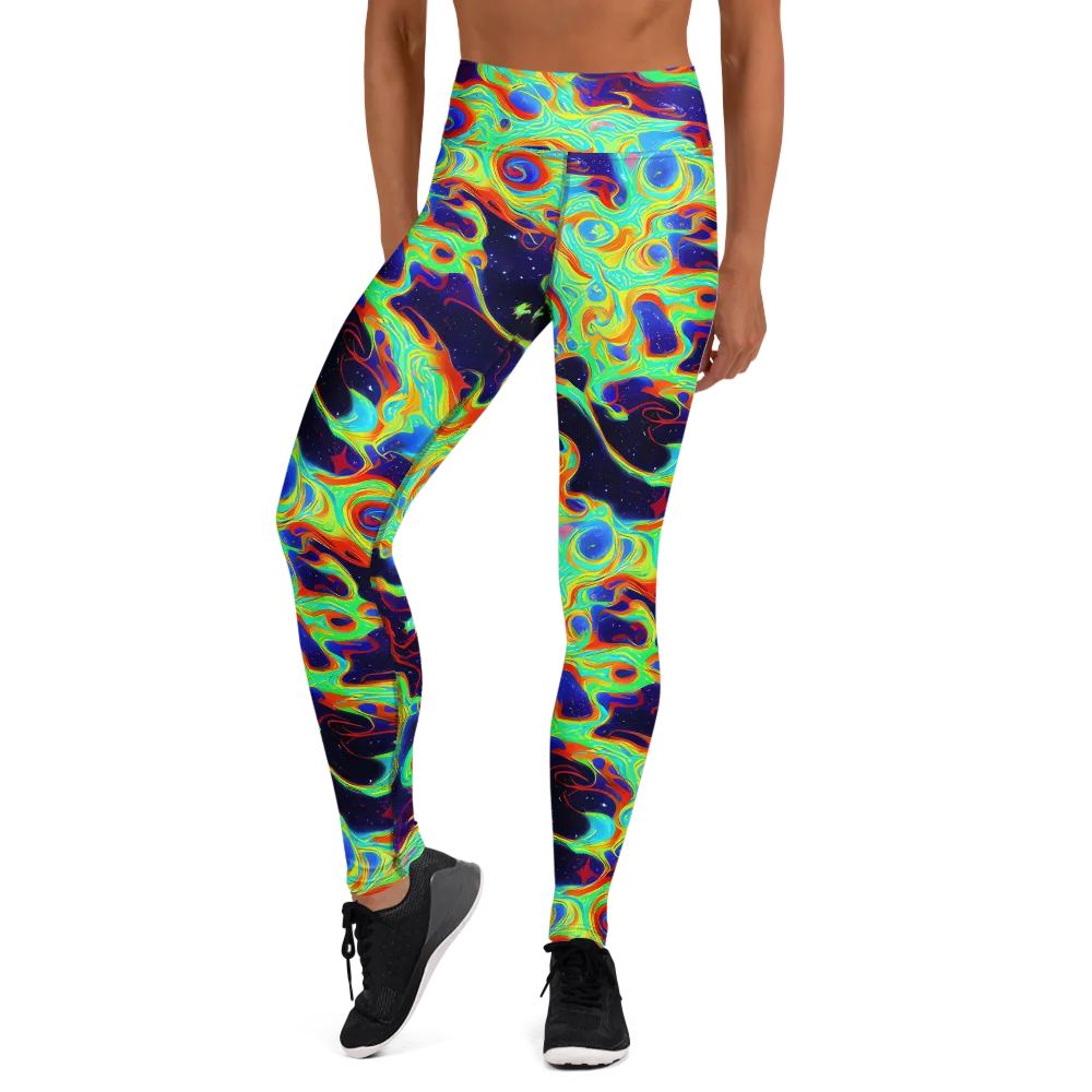 Neon Cosmos on Yoga Leggings — Front