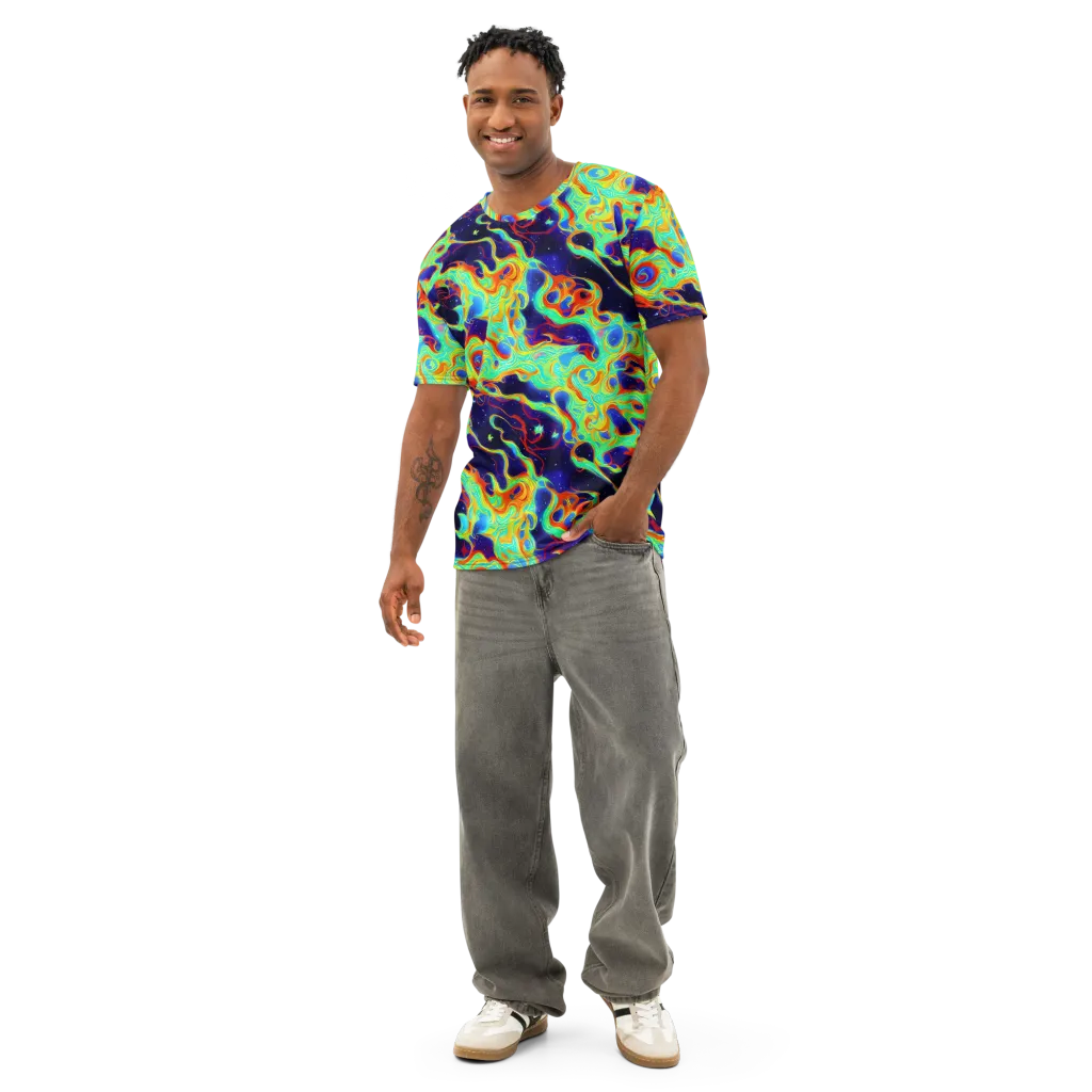 Neon Cosmos on Men's Cotton Crew Neck T-Shirt — Front