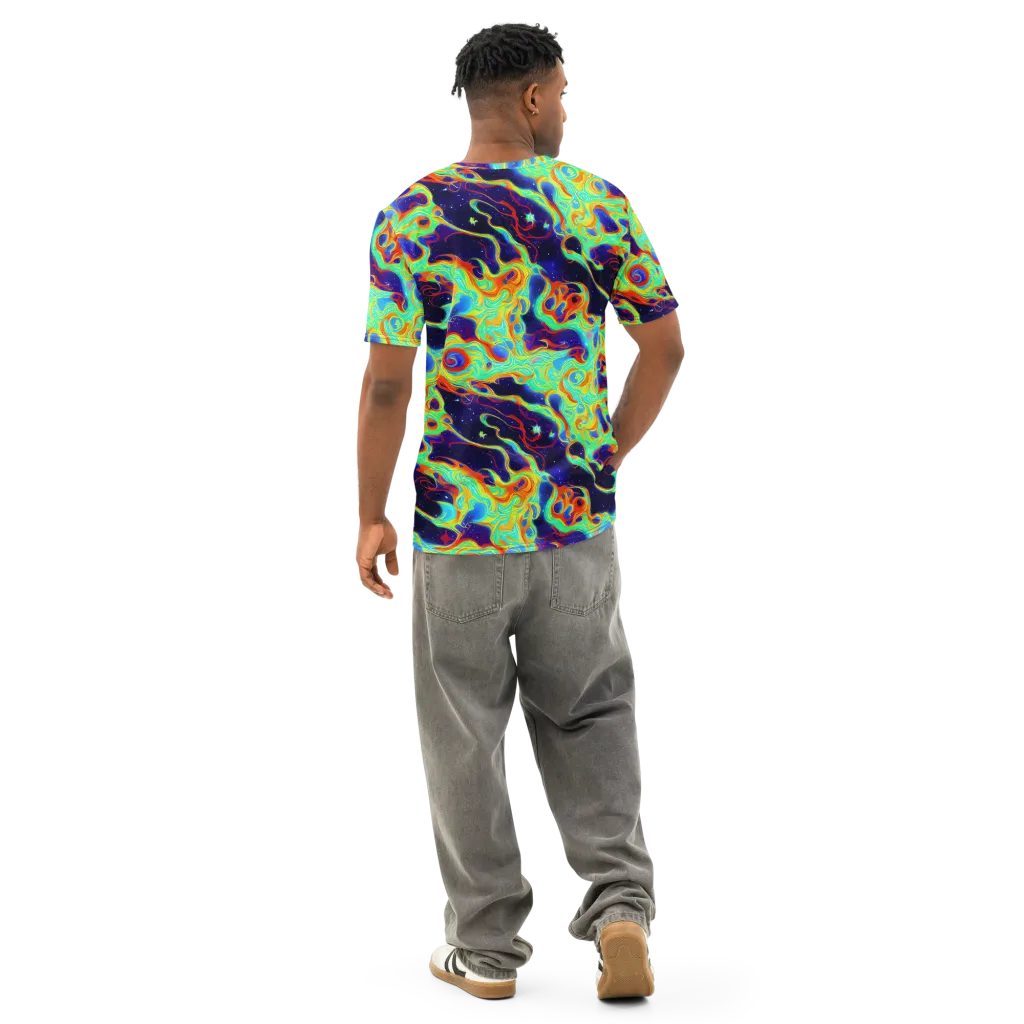 Neon Cosmos on Men's Cotton Crew Neck T-Shirt — Back