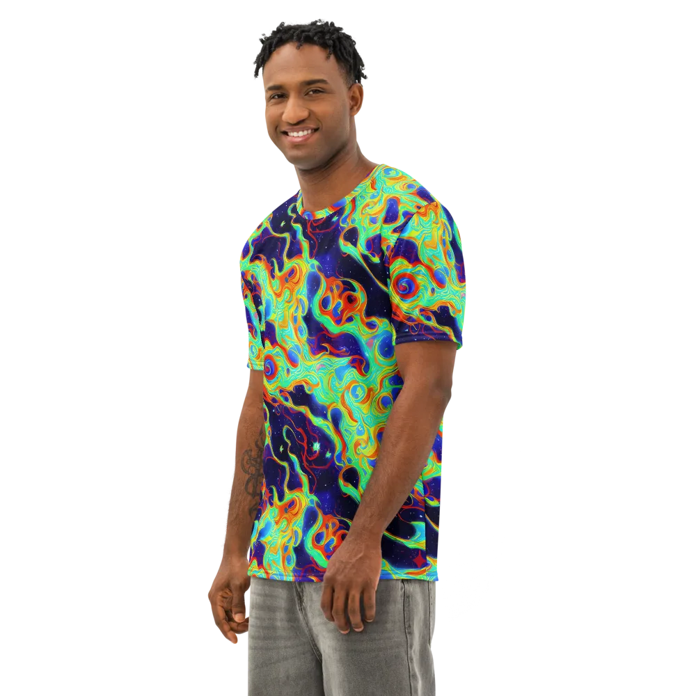 Neon Cosmos on Men's Cotton Crew Neck T-Shirt — Left Front
