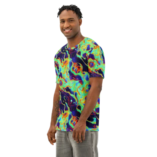 Neon Cosmos on a Men's Cotton Crew Neck T-Shirt