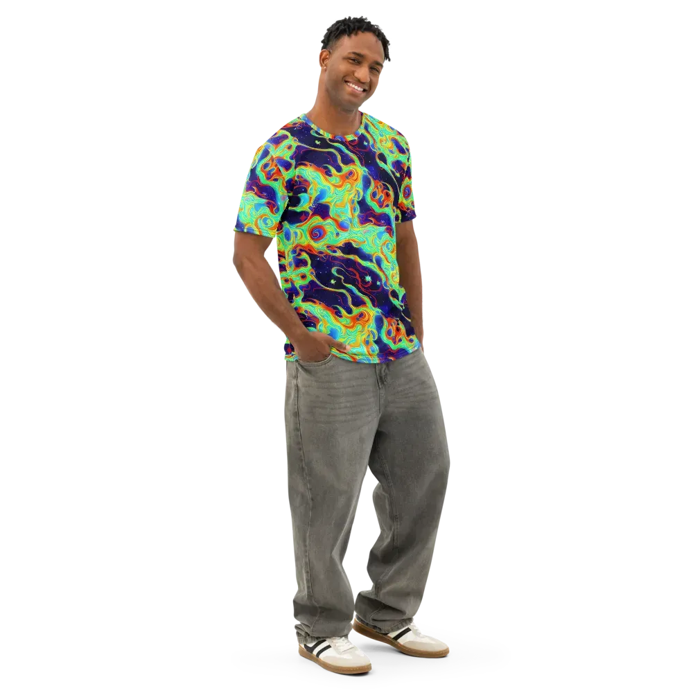 Neon Cosmos on Men's Cotton Crew Neck T-Shirt — Right Front