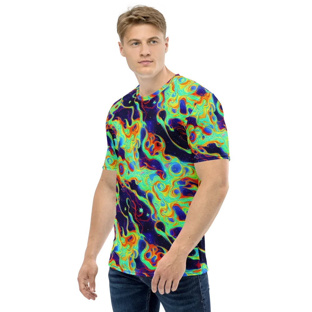 Neon Cosmos on Men's Crew Neck T-Shirt — Left