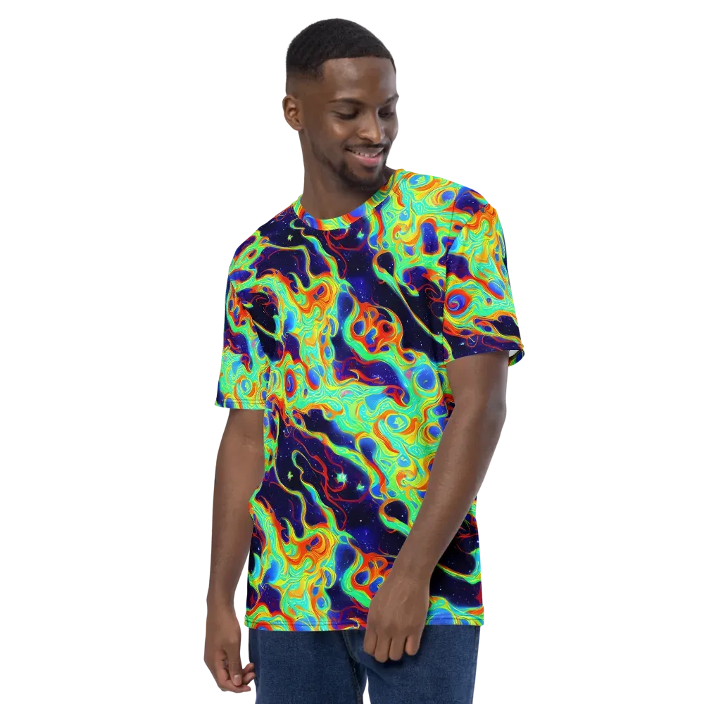 Neon Cosmos on Men's Crew Neck T-Shirt — Left