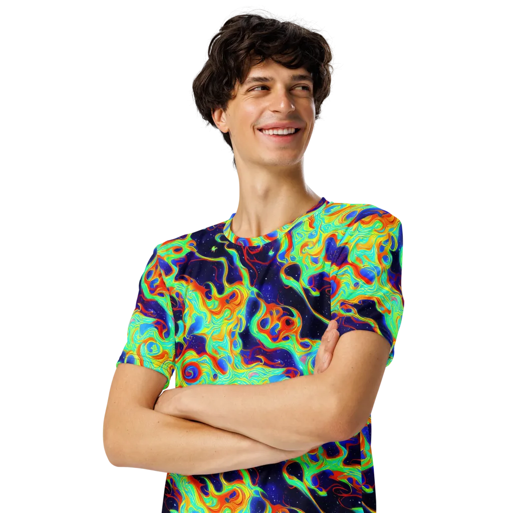 Neon Cosmos on Men's Crew Neck T-Shirt — Left Front