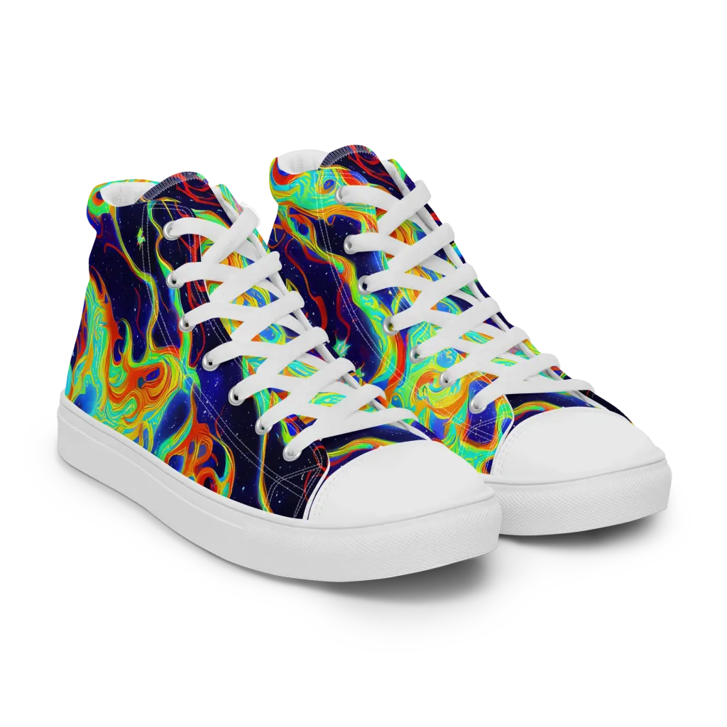 Neon Cosmos on Men's High Top Canvas Shoes — Right Front