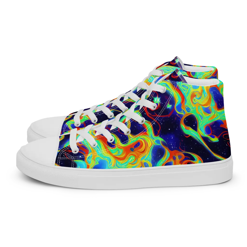 Neon Cosmos on Men's High Top Canvas Shoes — Left