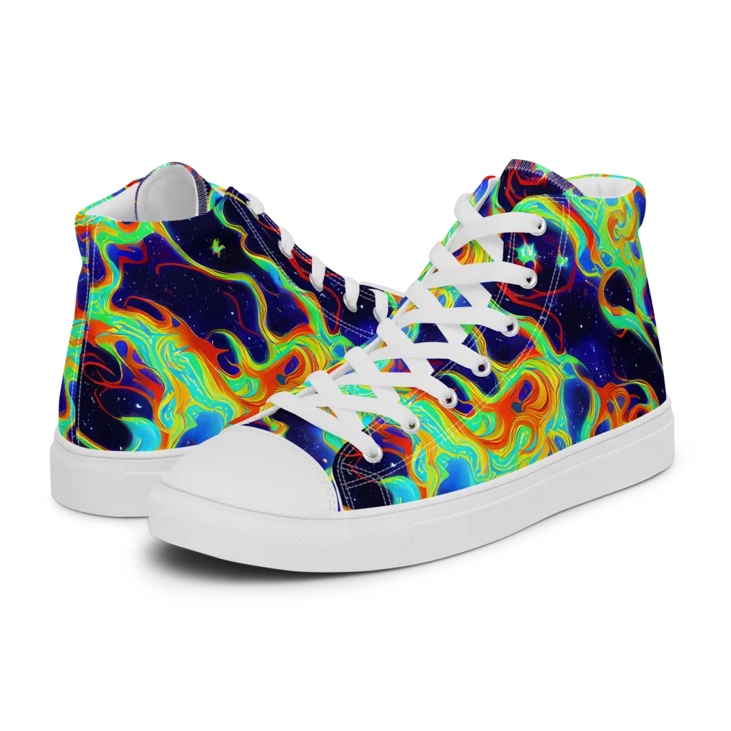 Neon Cosmos on Men's High Top Canvas Shoes — Left