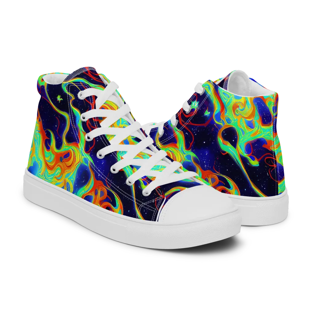 Neon Cosmos on Men's High Top Canvas Shoes — Right