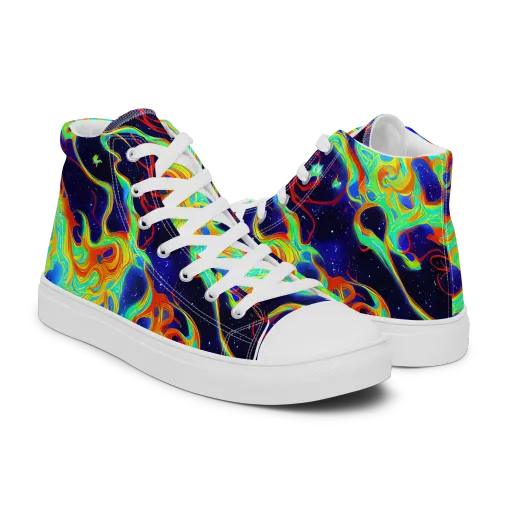 Neon Cosmos on a Men's High Top Canvas Shoes