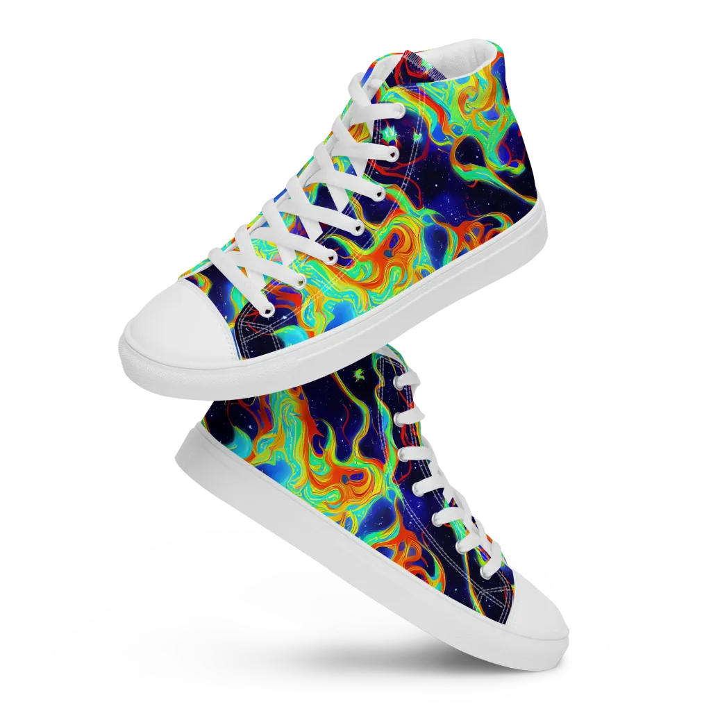 Neon Cosmos on Men's High Top Canvas Shoes — Front