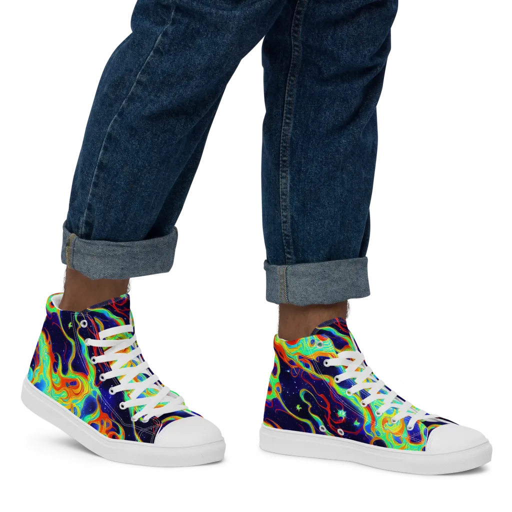 Neon Cosmos on Men's High Top Canvas Shoes — Right