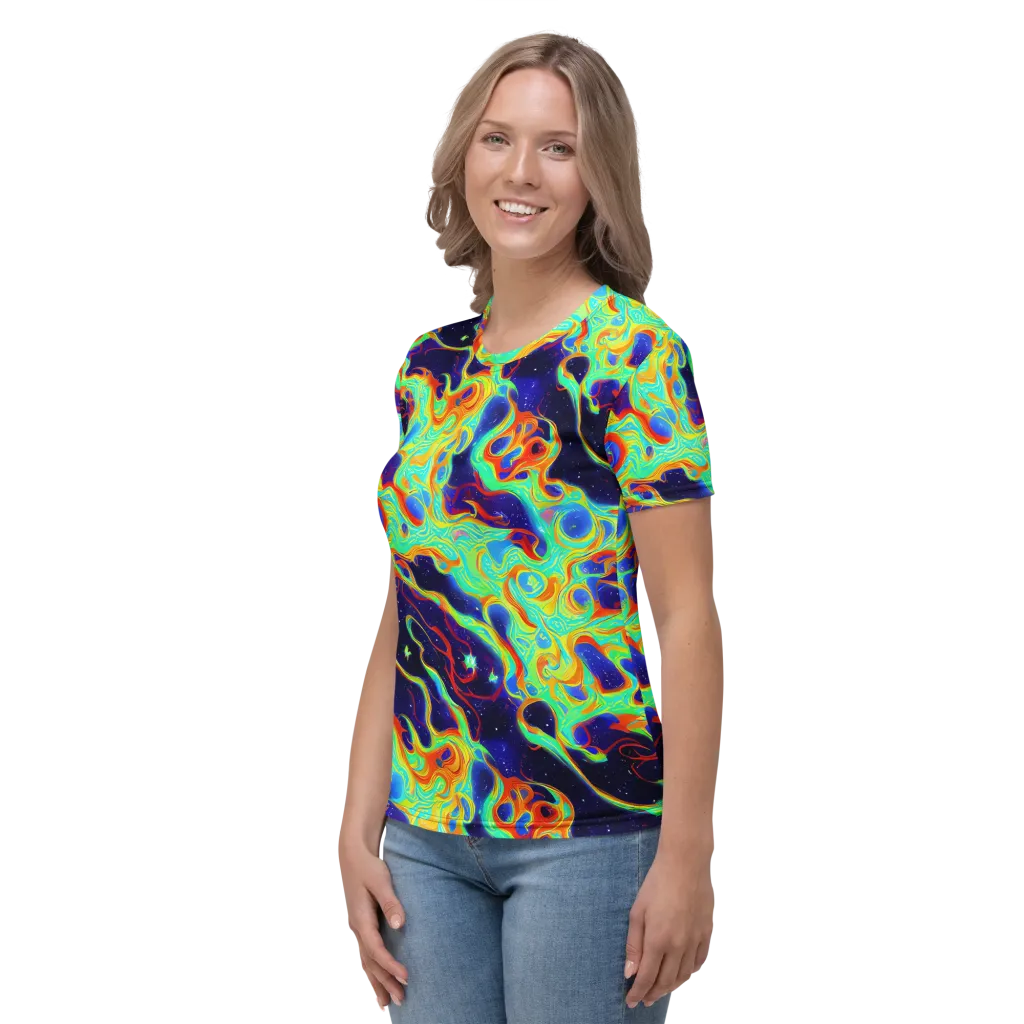 Neon Cosmos on Women's Crew Neck T-Shirt — Left