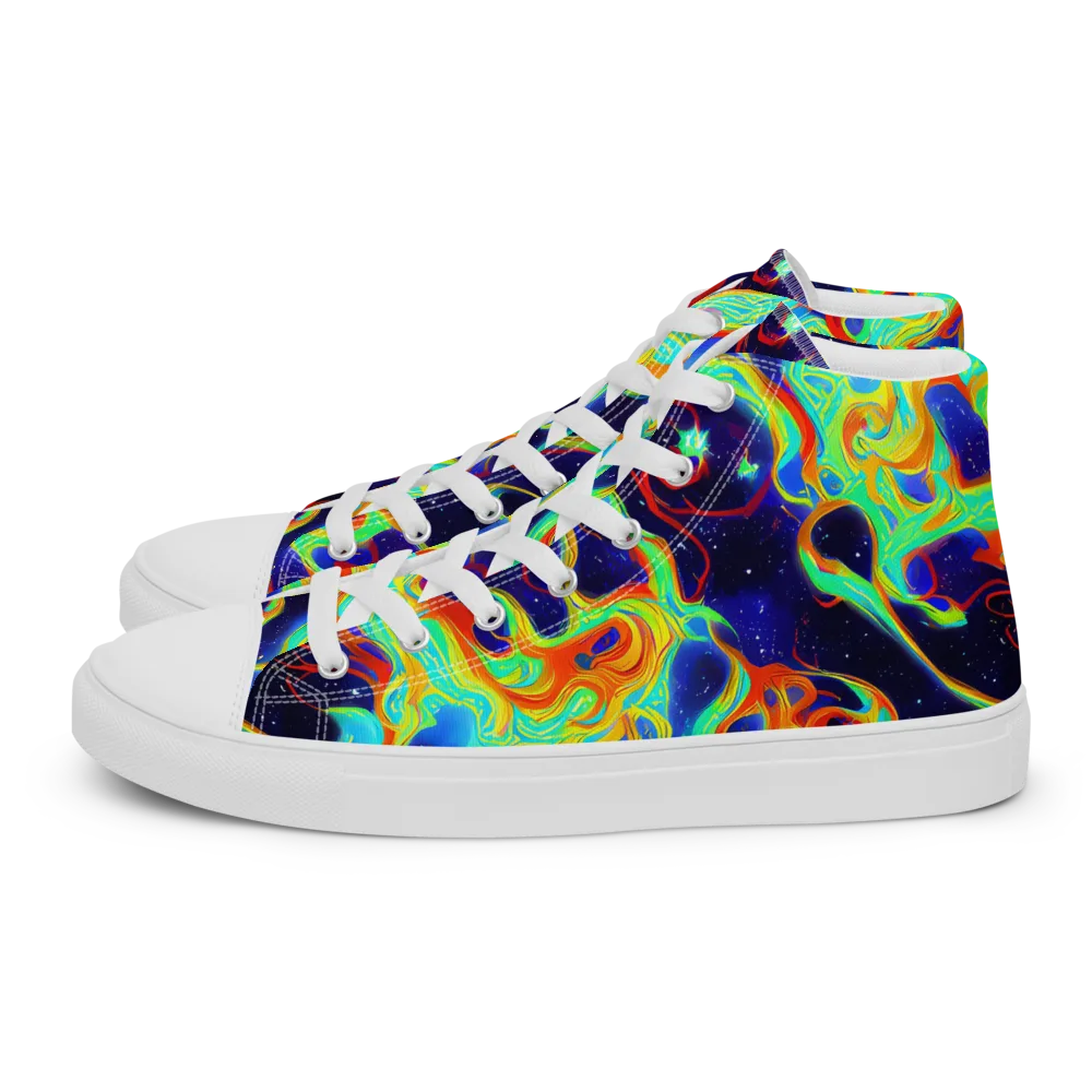 Neon Cosmos on Women's High Top Canvas Shoes — Left