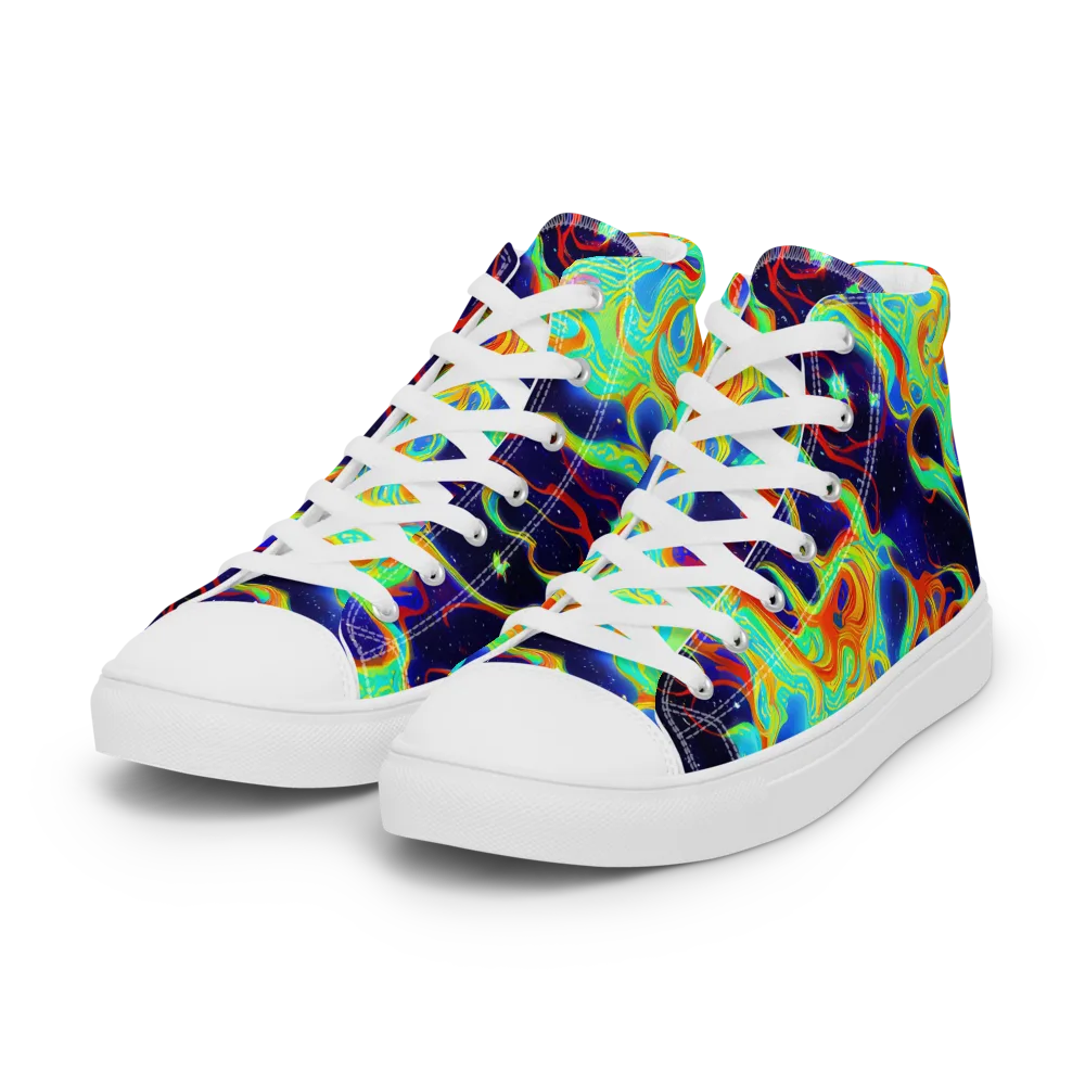 Neon Cosmos on Women's High Top Canvas Shoes — Left Front