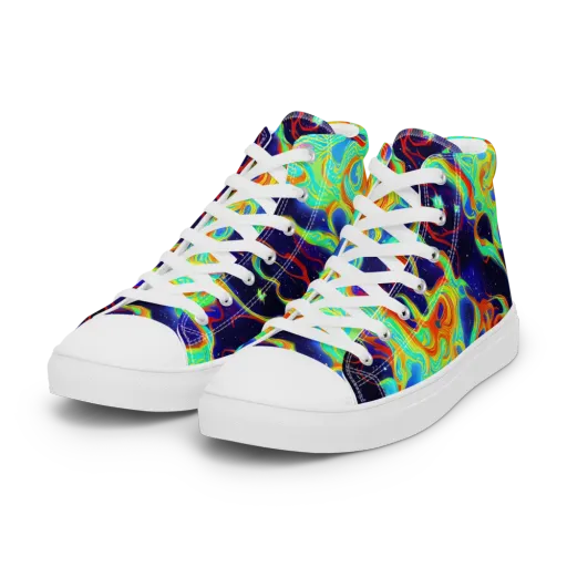Neon Cosmos on a Women's High Top Canvas Shoes